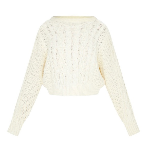 PLT Cream Cable Knit Cropped Sweater Size Medium - Picture 3 of 8
